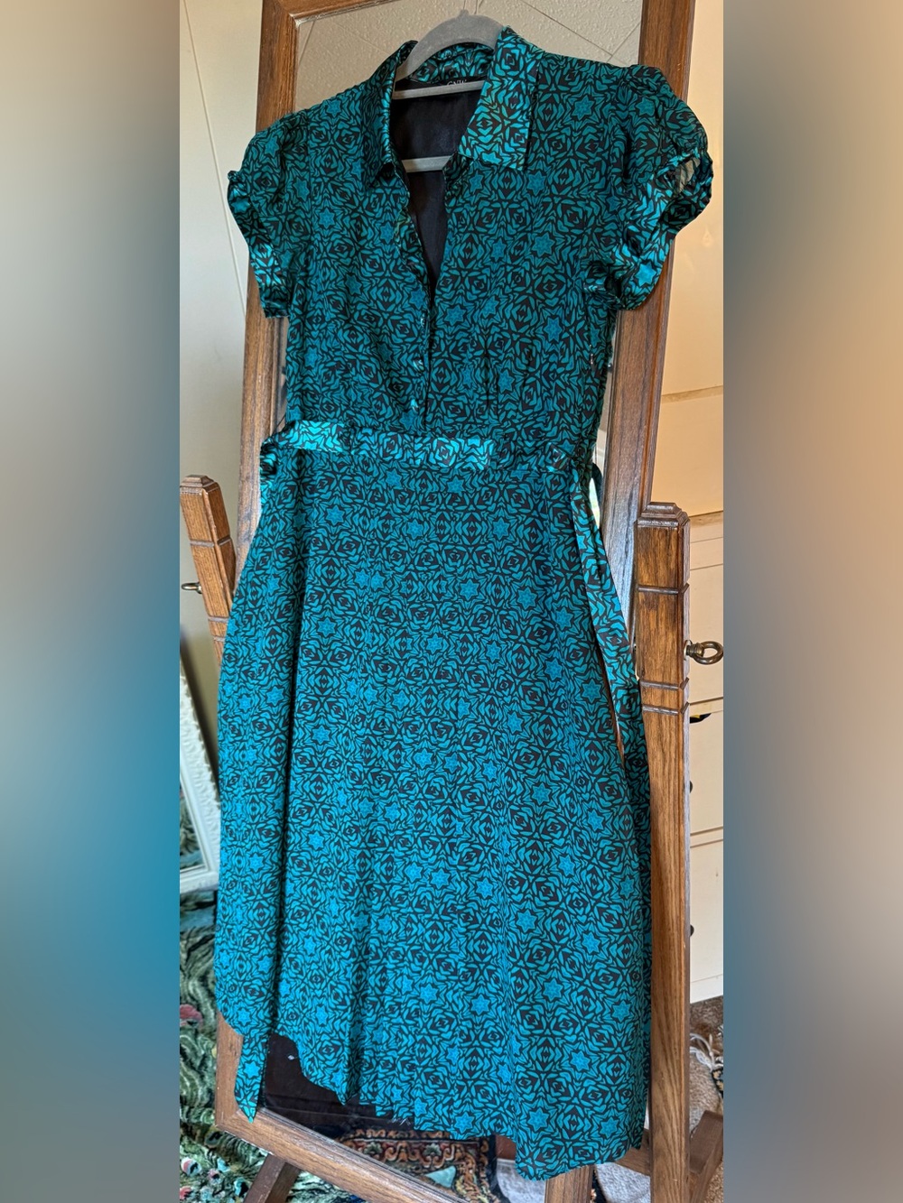 GNW Teal and Black Geometric Print Women's Dress, size 6